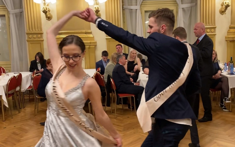 The author dancing with a girl at his graduation ball