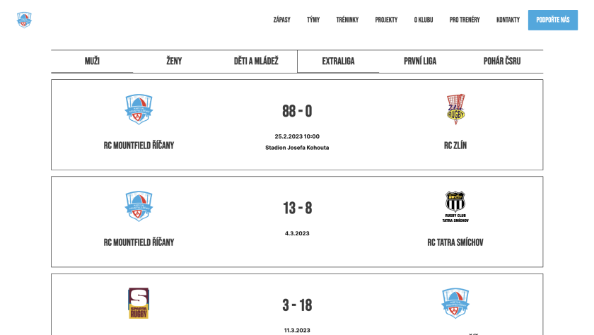 Display of previous matches on the website